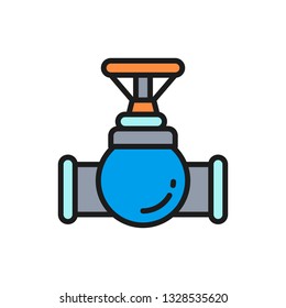 Vector valve, tap, pipe connector flat color line icon.