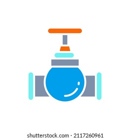 Vector valve, tap, pipe connector white line icon.