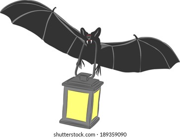 vector vampire bat with fangs and a lantern in the jaws isolated on white background