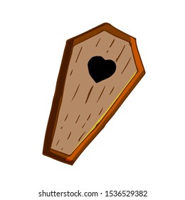 Vector vampire coffin with heart, illustration isolated on white. Design element for printing, cards.