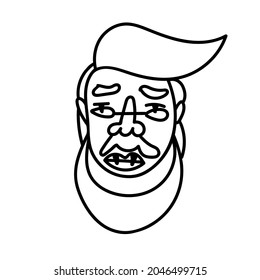 Hombre vampiro vectorial para Halloween con línea negra en estilo doodle de fondo blanco. Festividad, horror, ilustración aterradora para todos los santos dibujados a mano del día. Diseños para invitaciones, afiches, embalaje.