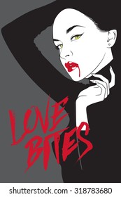 Vector vampire woman in noir comics style. Halloween design illustration