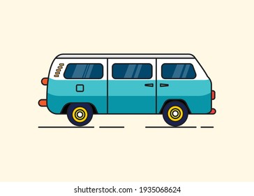 vector van in blue color. flat design on white background. posters, wallpapers