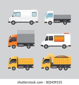 Vector van design truck van transport icons set.