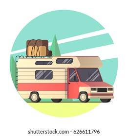 vector van travelling to the road trip in flat design