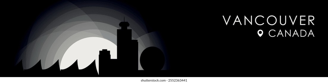 Vector Vancouver, Canada British Columbia cityscape banner. Black and white placard profile picture for header, footer