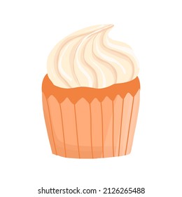 Vector vanilla cupcake in cartoon hand drawn style. Delicious dessert, sweet pastry