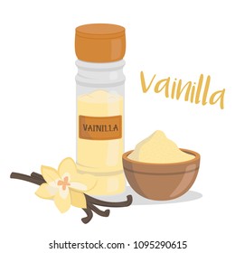 Vector vanilla illustration isolated in cartoon style. Spanish name. Herbs and Species Series