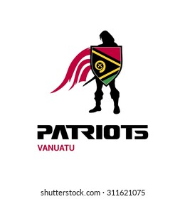 Vector Vanuatu Flag Patriots Soldier Logo. Mascot Character Design. Memorial Day Army man with Shield. Vector Freedom Leader Logo illustration