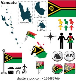 Vector of Vanuatu set with detailed country shape with region borders, flags and icons