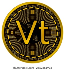 Vector of Vanuatu Vatu Digital Currency in gold and black colors on a white background.