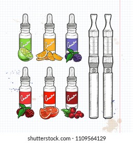 Vector vape pen with juice to fill on notebook page