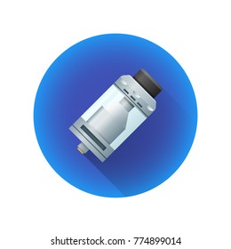 vector vape rebuildable tank atomizer RTA type electronic cigarette liquid vaporizer colorful realistic flat style long shadow illustration decoration blue circle icon isolated white background
