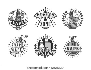 Vector Vaping Badges, Modern Line Art Labels, Vape Shop Logo