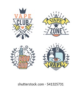 Vector Vaping Badges, Modern Line Art Labels, Vape Shop Logo