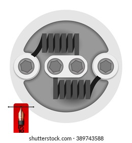 Vector vaping rda deck with hex screws - rebuild coils closeup. isolated on white