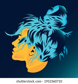 Vector Vaporwave Outrun Girl contemplating its life.