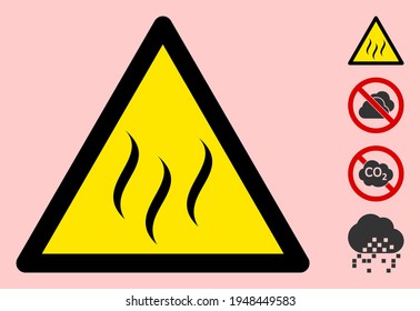 Vector vapour flat warning sign. Triangle icon uses black and yellow colors. Symbol style is a flat vapour hazard sign on a pink background. Icons designed for caution signals, road signs,