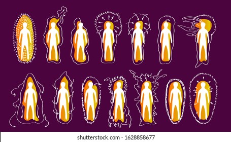 Vector variants of the iridescent Golden aura of a person