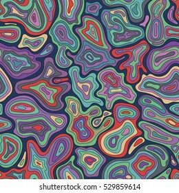 Vector varicoloured seamless pattern, thin curved lines, simple liquid figures. Abstract repeat texture. Design element for prints, decoration, textile, cover