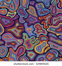Vector varicoloured seamless pattern, thin curved lines, simple liquid figures. Abstract repeat texture. Design element for prints, decoration, textile, cover