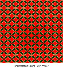 Vector variegated holly seamless repeating pattern on a seasonal red background
