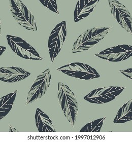Vector Variegated Spathiphyllum Leaves on Dusty Green seamless pattern background. Perfect for fabric, scrapbooking and wallpaper projects.