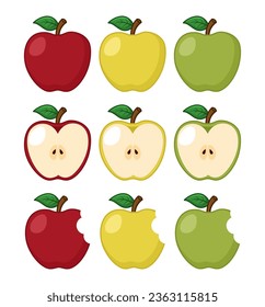 Variedad vectorial de manzanas sobre fondo blanco