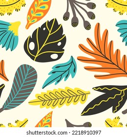 vector variety autumn floral and leaves ethnic seamless pattern on white