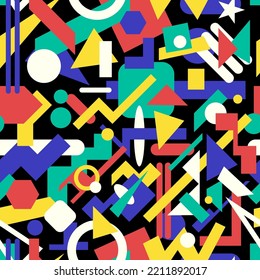 vector variety modern geometric overlapped seamless pattern on black