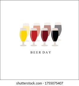 Vector de tipo de cerveza variada en gafas . Día internacional de la cerveza.