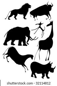 vector - various animals in the style of cave painting