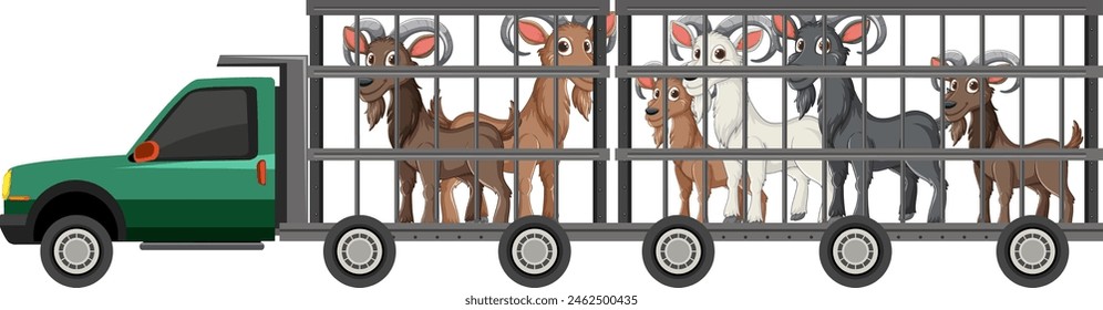 Vector of various animals in a transportation truck