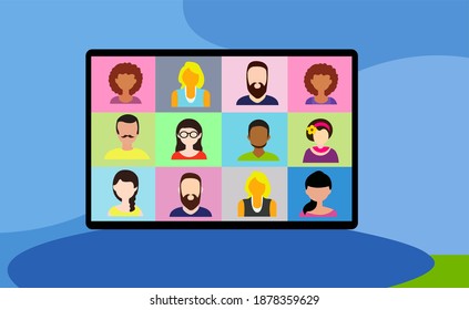 Vector of various avatars of male and female on screen