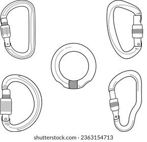 vector de diversas formas de carabiner, como oval, delta, anillo, forma de pera