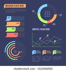 vector various charts layout business process data visualization infographic icon elements marketing collection template bundle dark background

