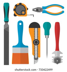 Vector various color flat design house repair instruments equipment icons construction house tools.