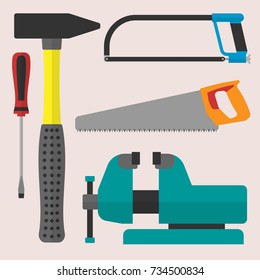 Vector various color flat design house repair instruments equipment icons construction house tools.
