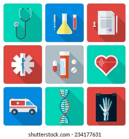 vector various color flat style medical icons with shadow