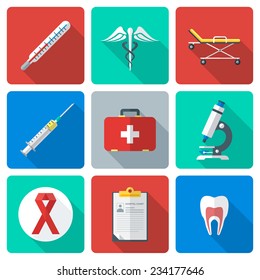 vector various color flat style medical icons with shadow