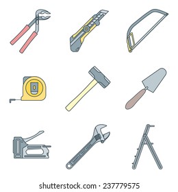 vector various colored outline house repair instruments equipment icons