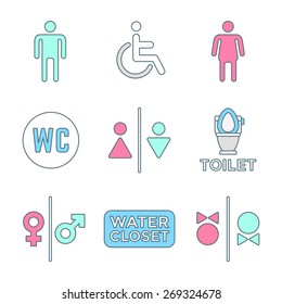 vector various colored outline water closet signs toilet restroom icons set white background 