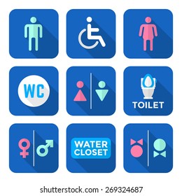 vector various colorful flat design water closet signs toilet restroom icons set long shadows 