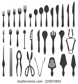 vector various dining cutlery grey silhouette set