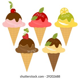 Vector Various Flavors  Ice-Cream Stylish Set