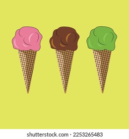 vector of various flavors of strawberry ice cream, chocolate and sweet and fresh melon