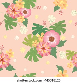 Vector various of flowers decoration into seamless for spring and summer season.Pink background colors.