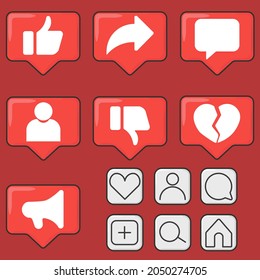 Vector various icons of popular social networks (like, dislike, comment, repost)