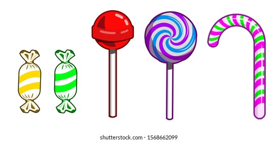 vector of various kinds of lollipops and candy canes