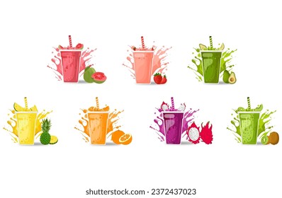 vector of various kinds of original fresh fruit juices